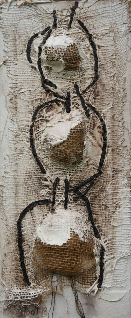 O.T., 2017, 71x13cm, Öl auf Leinen und Jute – von Birgit Todt