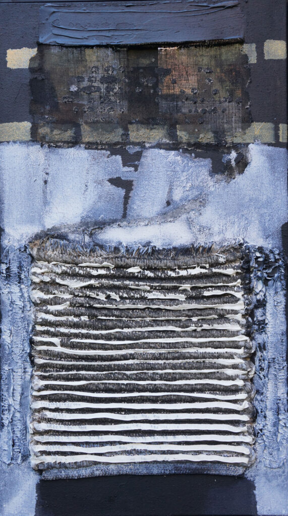 O.T., 2022, 115x65cm, Öl auf Sisal und Jute – von Birgit Todt